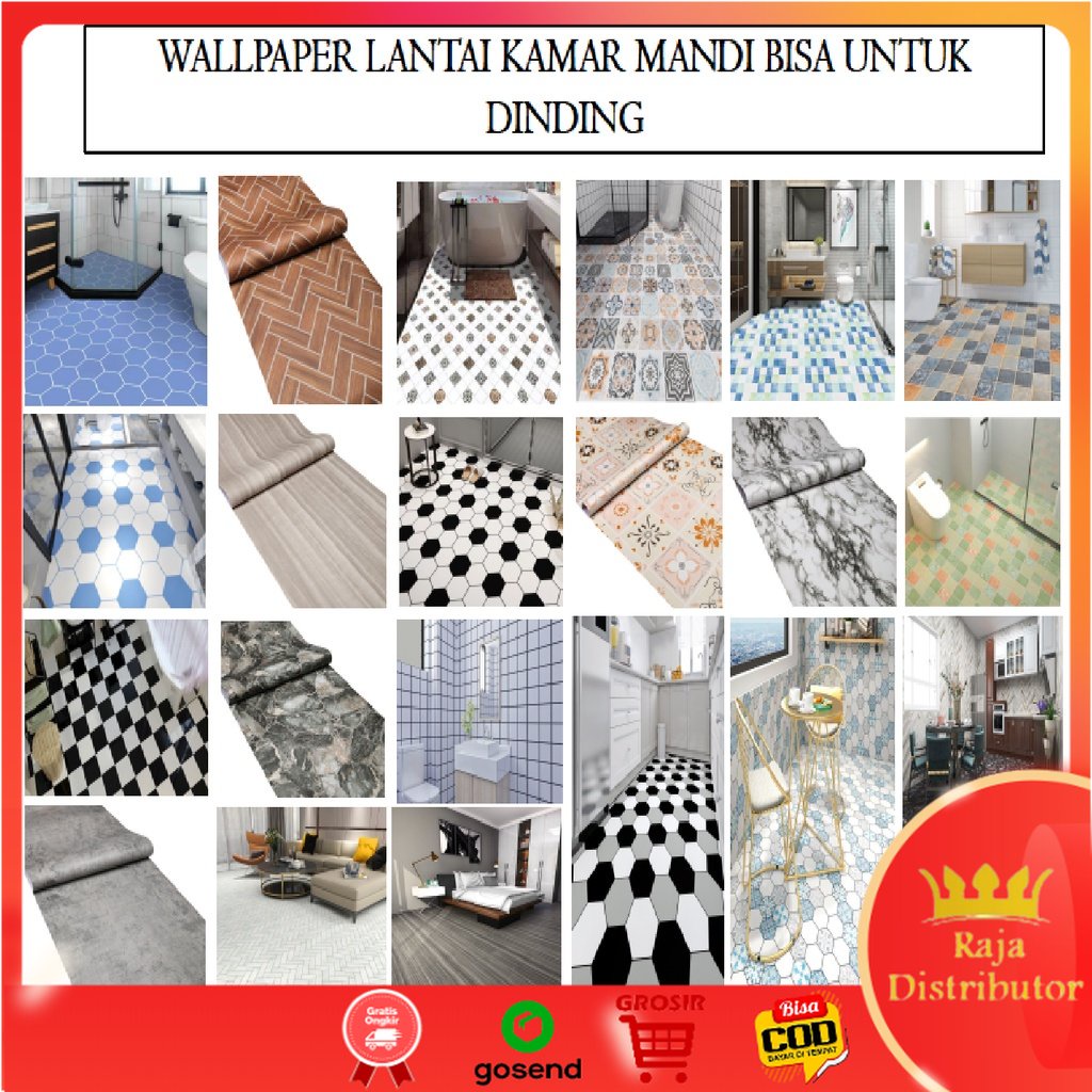 Sticker Lantai kamar mandi Motif 2meter Perekat Wallpaper Kamar Mandi Dapur Ruang Tamu Kamar Tidur B
