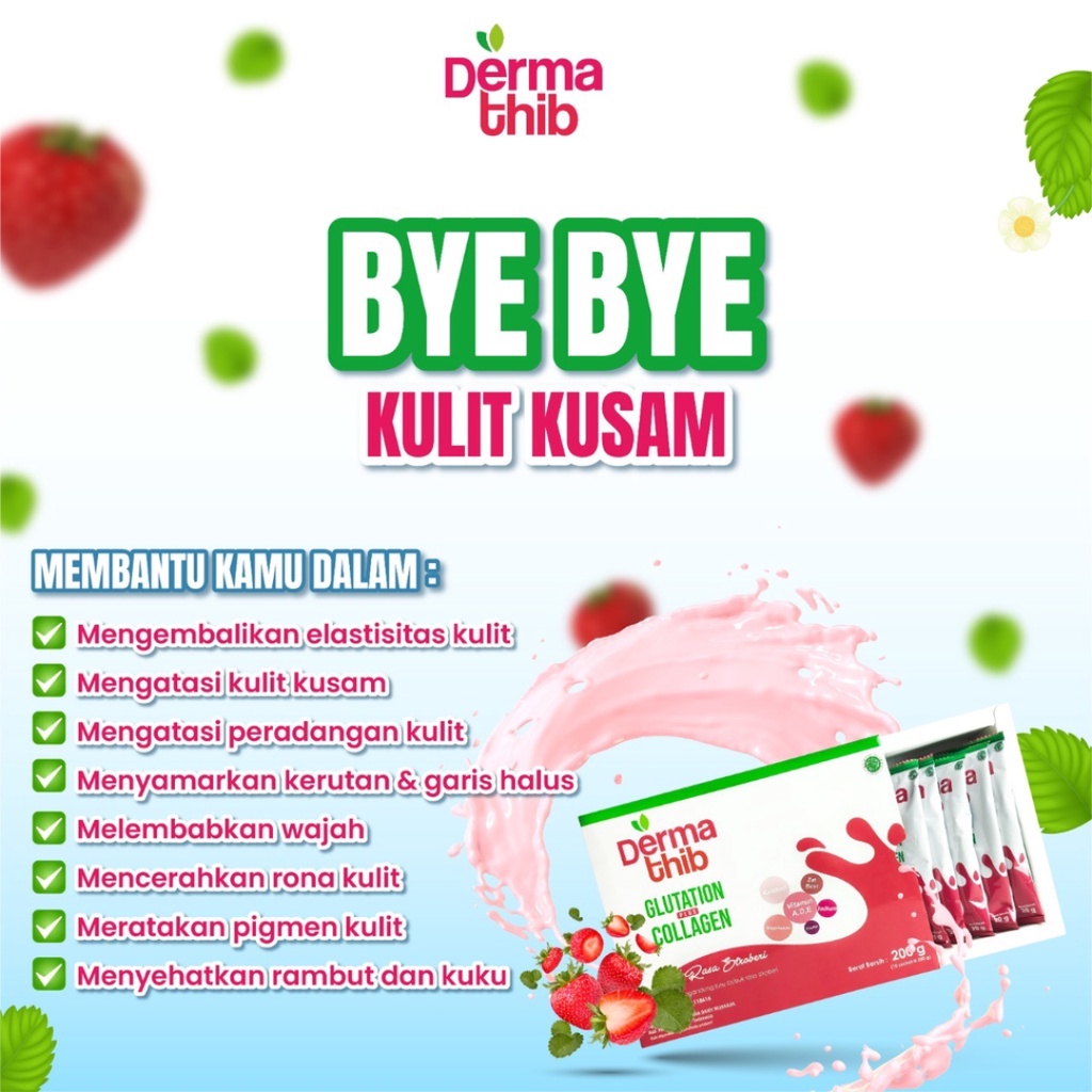 [ FREE GIFT ] Dermathib Collagen Drink Glutation Strawberry  - Dermatib Minuman Kolagen Pemutih Badan Colagen Beauty Original BPOM