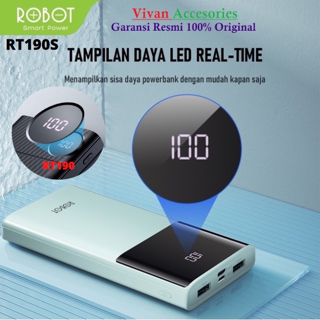 Powerbank Robot RT-190 RT190 10000mAh Dual Input 9 Smart Protaction Original