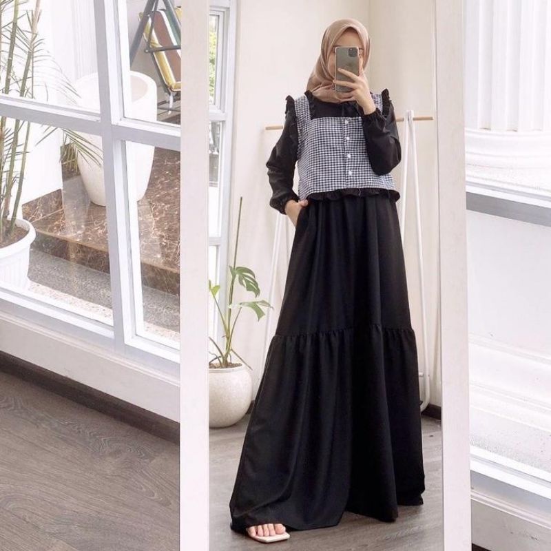 GAMIS SUSUN POLOS PLUS ROMPI Terbaru Gamis Perempuan remaja terbaru  //Lala dress// ready stok gamis kondangan masakini/trendy gamis remaja zakiya dress  gamis polos plus rompi gamis busui gamis midi dress trend Gamis Rayon Susun Polos