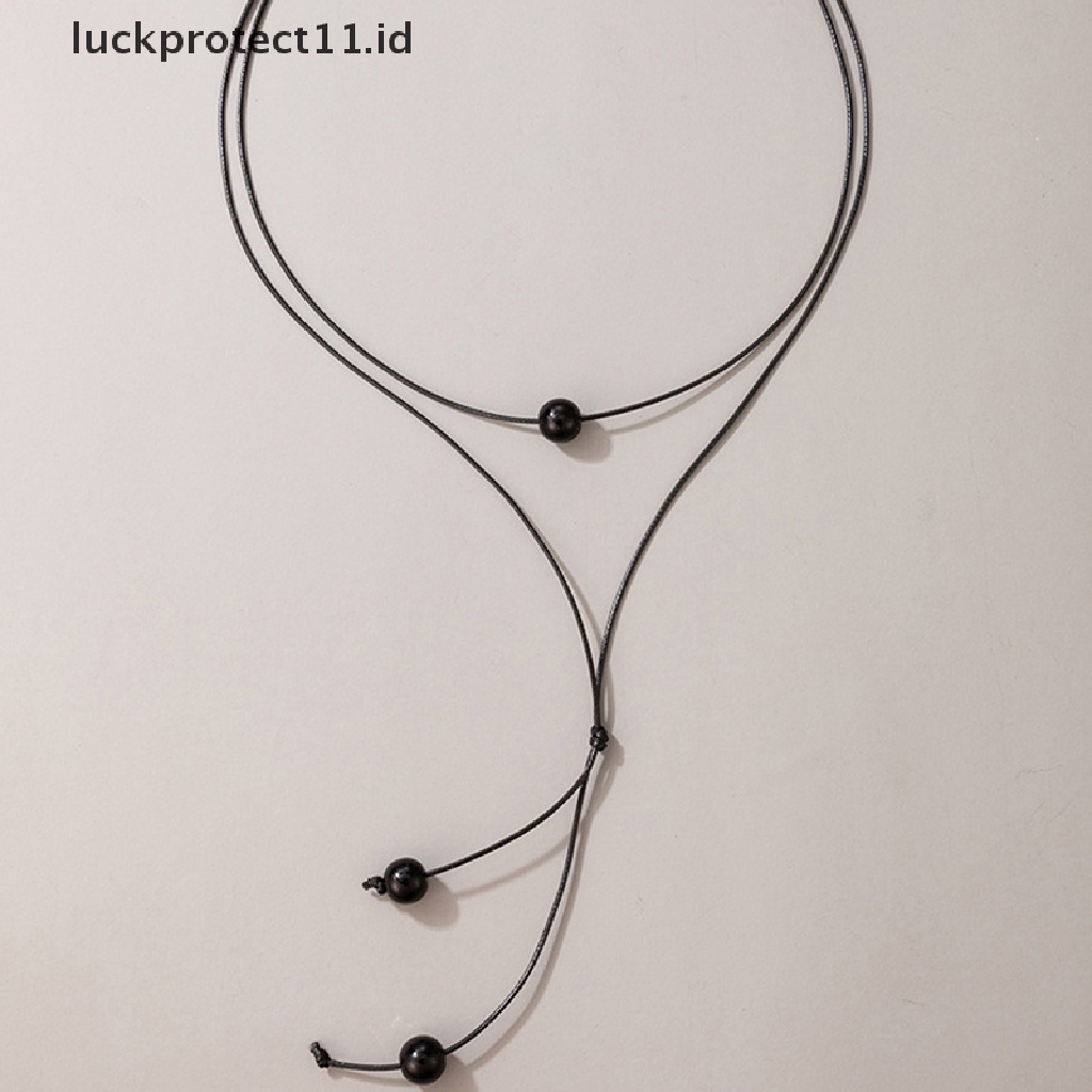 /Fashion Hot//// Kalung Liontin Manik Hitam Untuk Wanita Tali Handmade Adjustable Aksesoris Perhiasan Pesta Kerah.