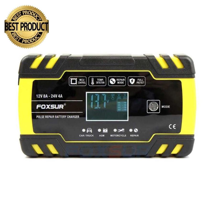 FOXSUR Charger Cas Casan Carger Aki Mobil Motor 130W 12V/24V 150Ah with LCD FOXSUR FBC122408D