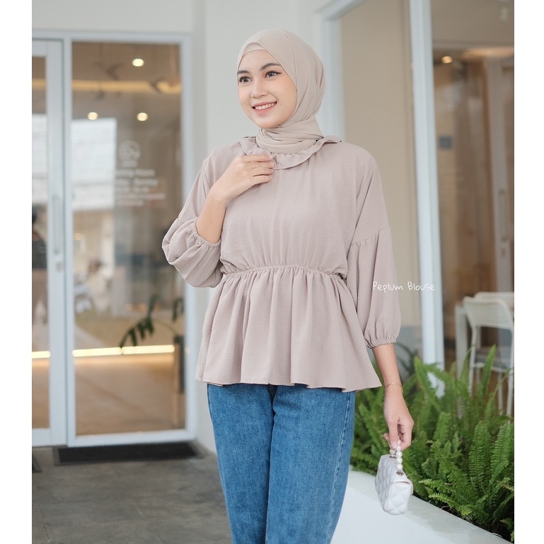 PEPLUM BLOUSE / ATASAN BLOUSE CRINKLE POLOS / BLOUSE KERUT PINGGANG OLLA POLOS