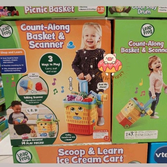 Leapfrog count along basket and scanner mainan trolley