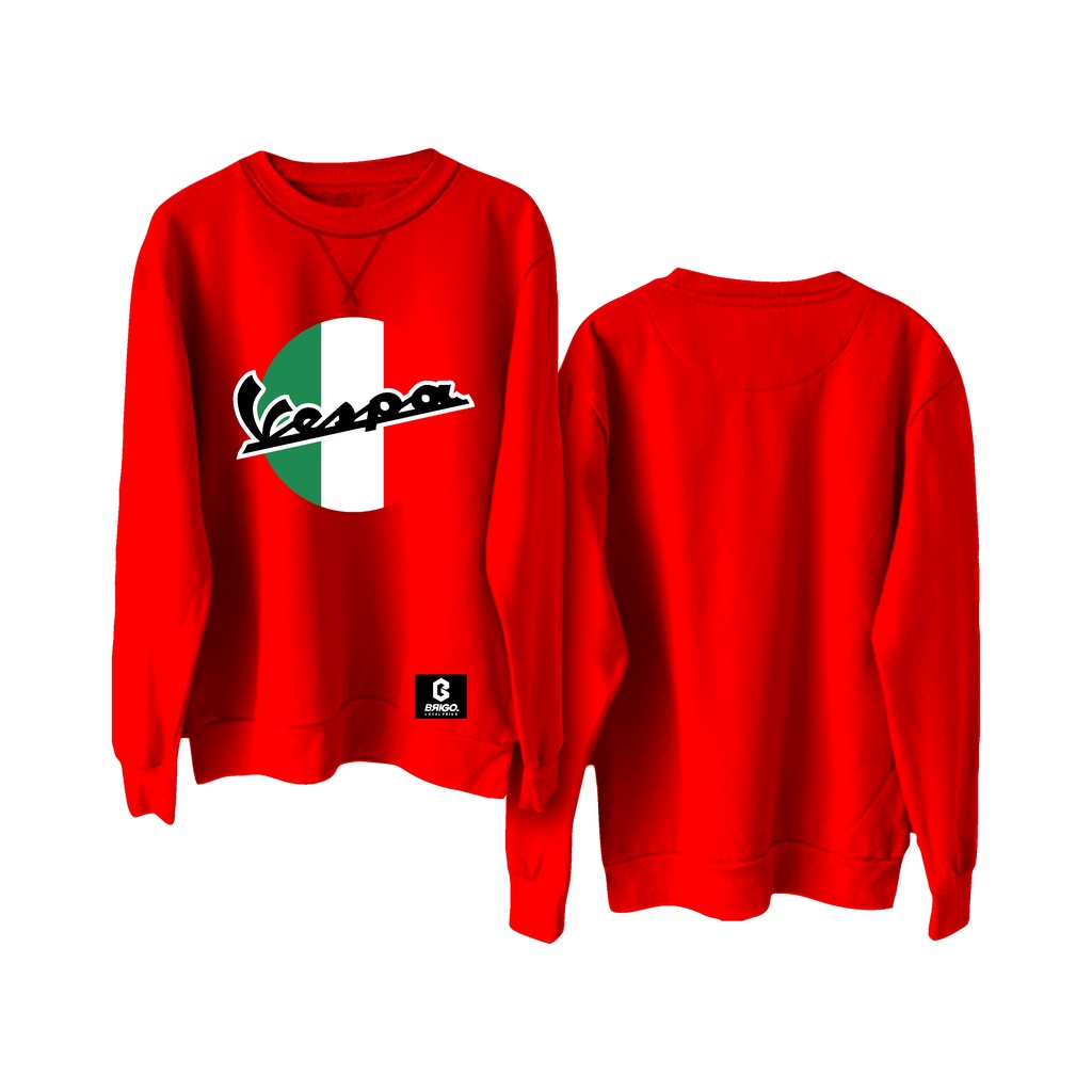 BRIGO X VESPA ITALY Basic Sweatshirt II Sweater Crewneck Polos BRIGO X VESPA Sablon DTF Fleece Cotton M-XXL (Pria &amp; Wanita) Free stiker&amp;Gantungan Kunci