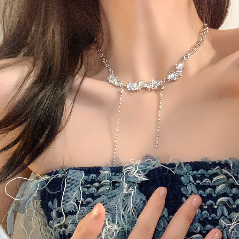 Moonstone Rumbai Kalung Aksesoris Rantai Klavikula Tren Mewah Ringan