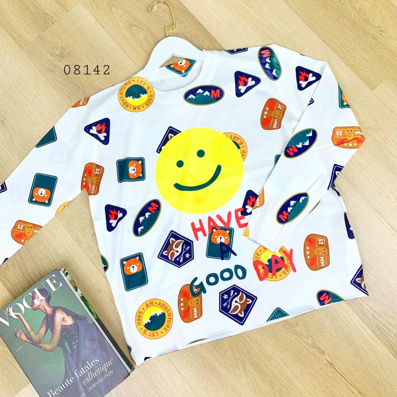 SWEATER WANITA BAHAN RAJUT PUTIH LOSS SMILE EMOTION HAVE A GOOD PRINT ATASAN SWEATER RAJUT WANITA SW