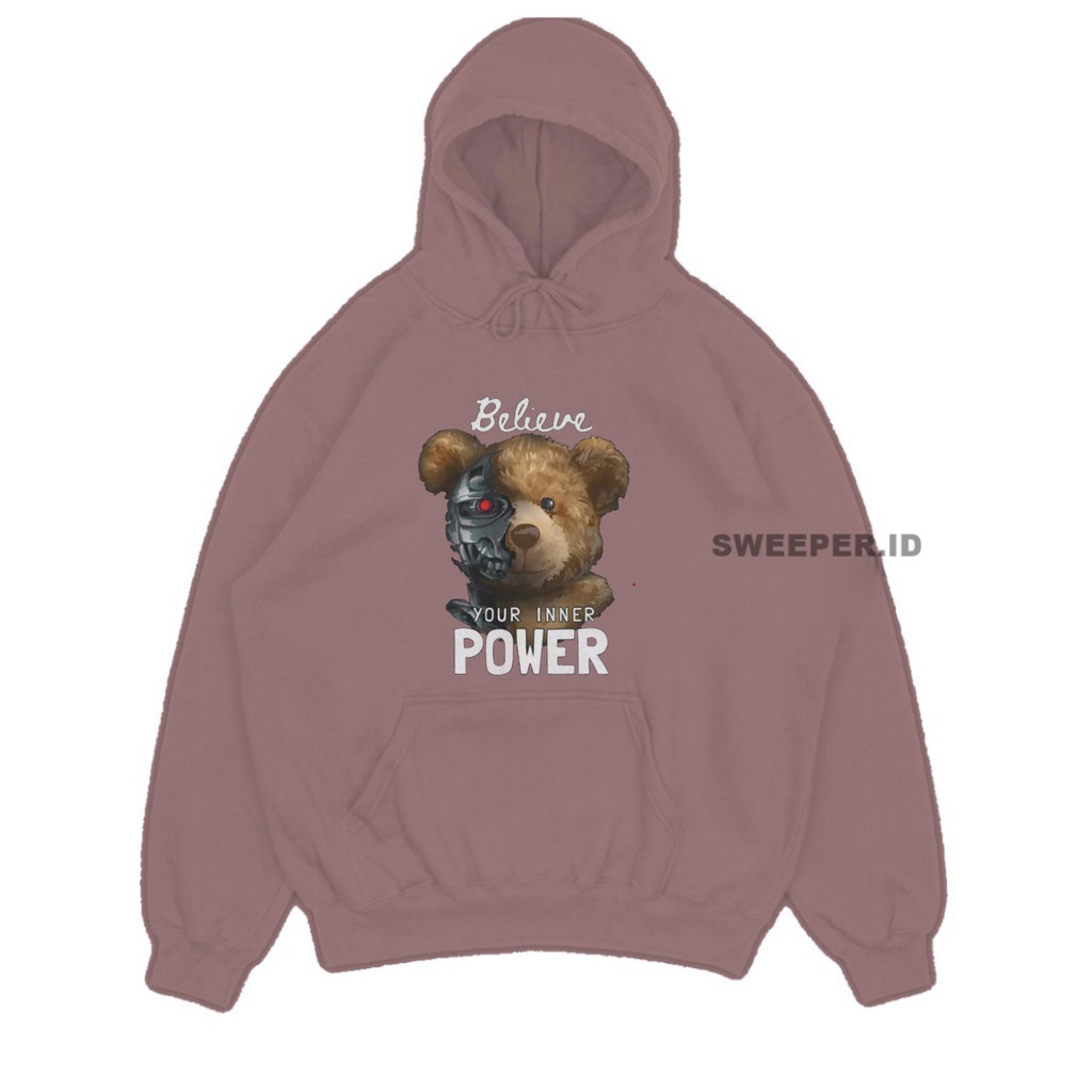 SWEATER HOODIE MOTIF BEAR BELIEVE PRIA &amp; WANITA BAHAN FLEECE