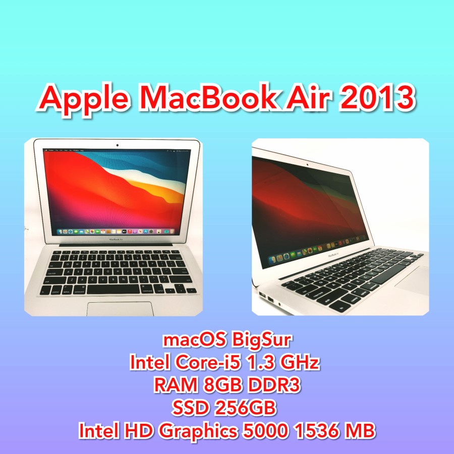 Apple MacBook Air 2013 Core i5 8GB 250GB SSD Intel HD Big Sur Laptop