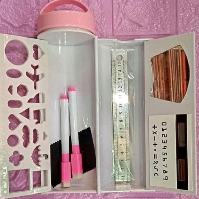 

(Seri)-Q68I» Tempat pensil bentuk tabung karakter, ada whiteboard, kalkulator, spidol dan cermin langsung kirim