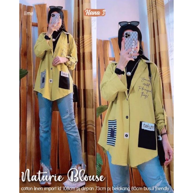Blus wanita kekinian cotton linen import naturie blouse by hana