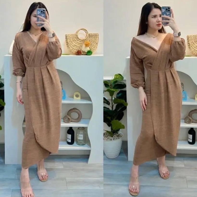 (RPA) GAMIS MIDI EMIRA DRESS ATASAN WANITA CRINCLE AIRFLOW