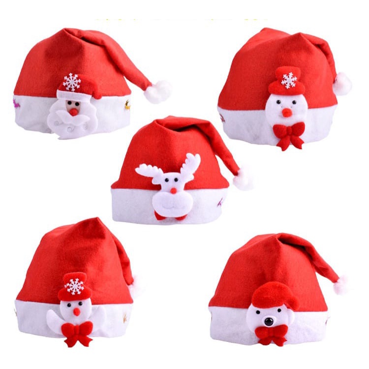 Topi Natal Santa Topi Santa Motif Random untuk anak/remaja Merry Christmast