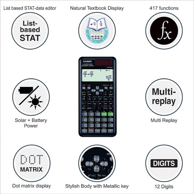 Casio Kalkulator Scientific FX-991EX FX-991ES Plus FX-82MS Scientific Calculator New Edition 240 Functions