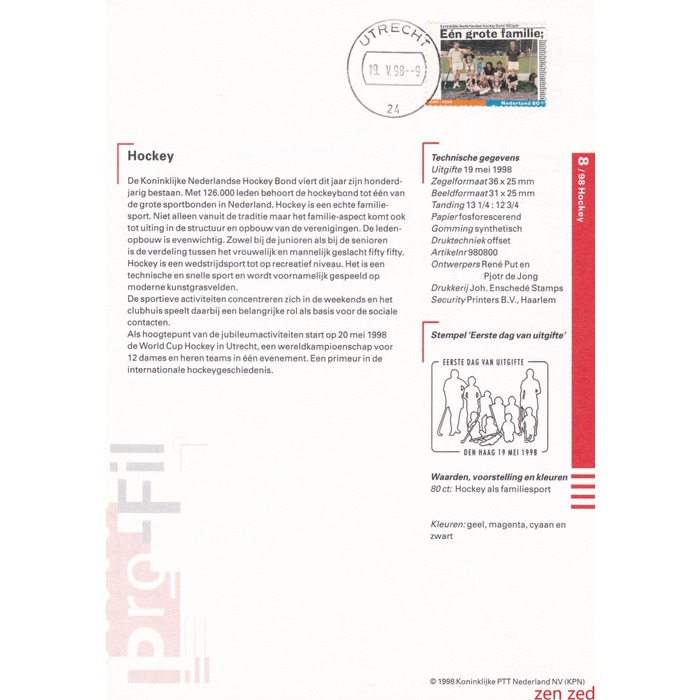 

A293 Prangko Info Page Belanda 1998 The Royal Dutch Hockey Socie 1 Pcs