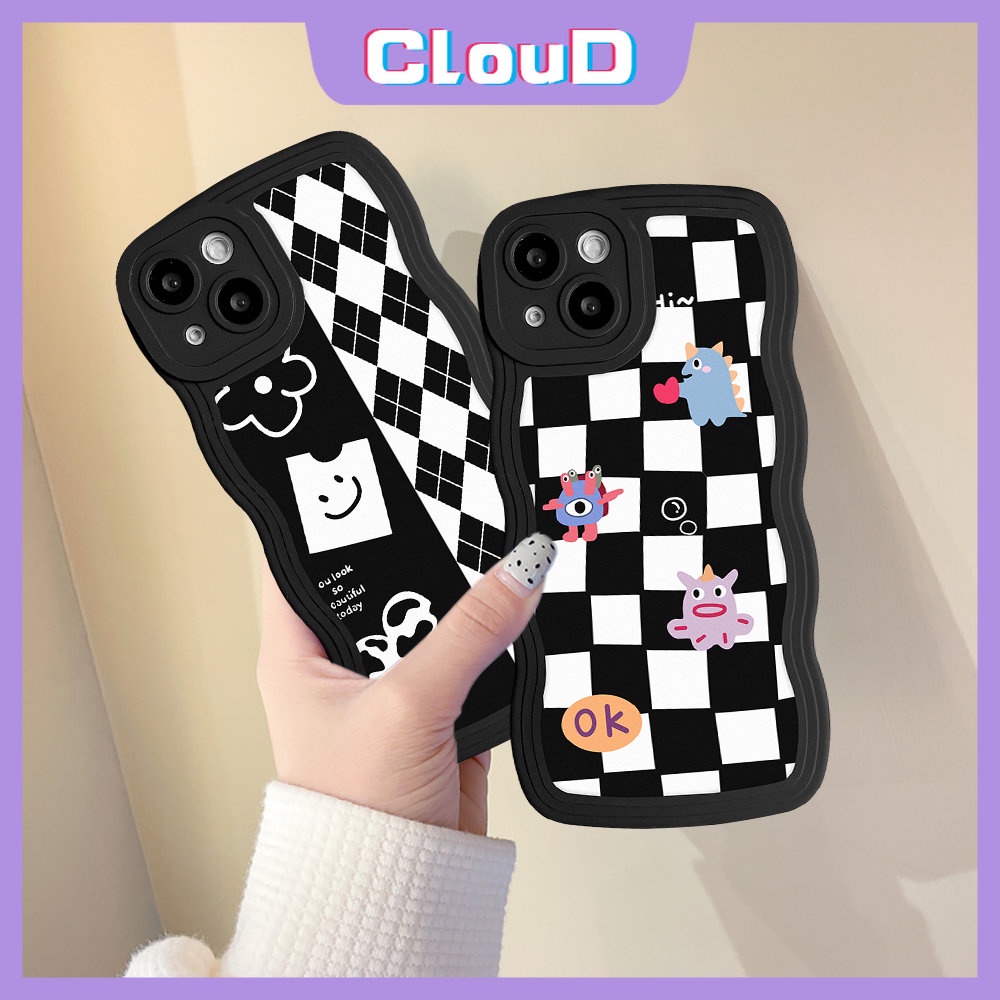 Kisi Wavy Edge Soft Case Realme C33 C15 C12 C30 C17 C25 C25Y C35 C21Y C3 C11 10 9i 8 8Pro C25s C20 C20A 5 7i 5i 9 9Pro+8i 6i 7sarung Grid Berlian Monster Kartun Lucu