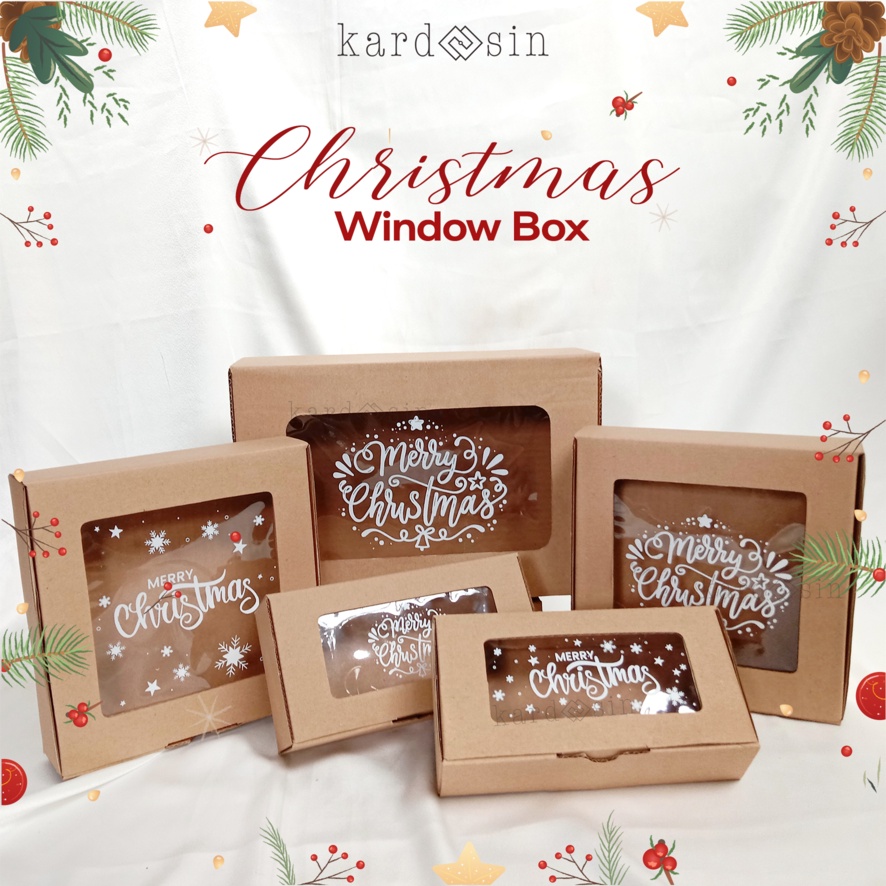 CHRISTMAS WINDOW BOX SABLON MIKA BENING KADO NATAL KERTAS HAMPERS SANTA CLAUS POHON TRANSPARENT BOLO