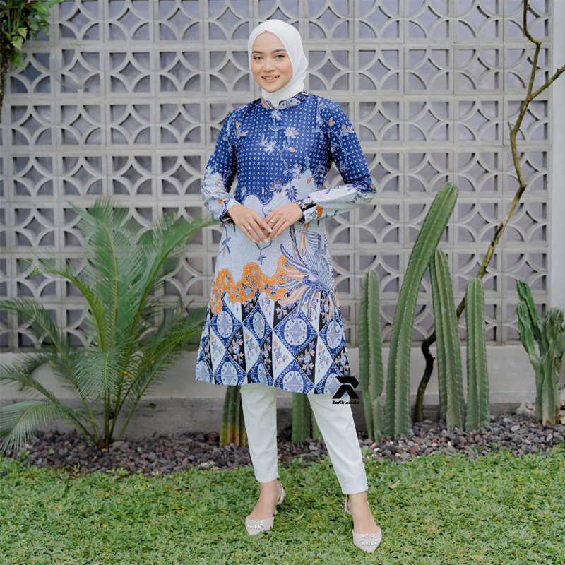 Tunik Batik Wanita Terbaru Seragam Batik Wanita Lengan Balon Baju Batik Wanita Modern Atasan Batik Wanita