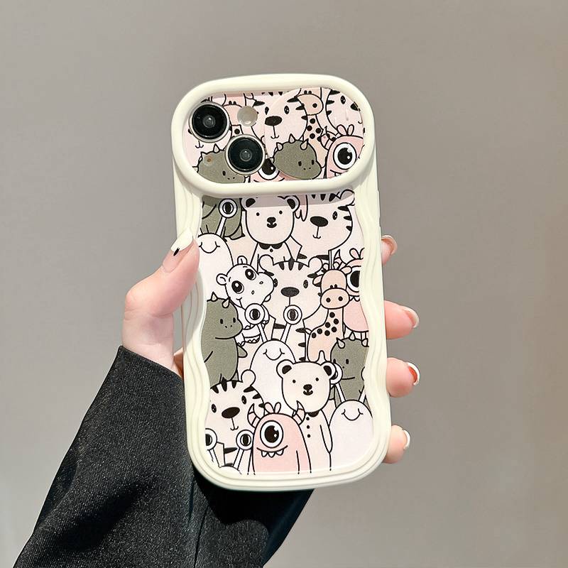 Full Animal Dinosaur Push The Window Cover Soft Case iP iPhone 11 12 13 14 Pro Max + Plus Wavy Casing Apple