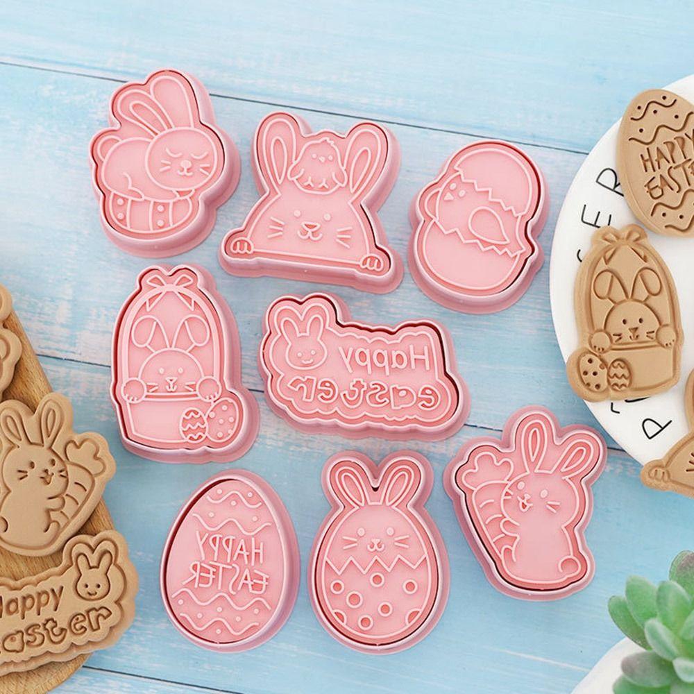 Solighter 8pcs/set 3D Easter Rabbit Food Fondant Pastry Dekorasi Cetakan Kue Plunger Cookie Cutter