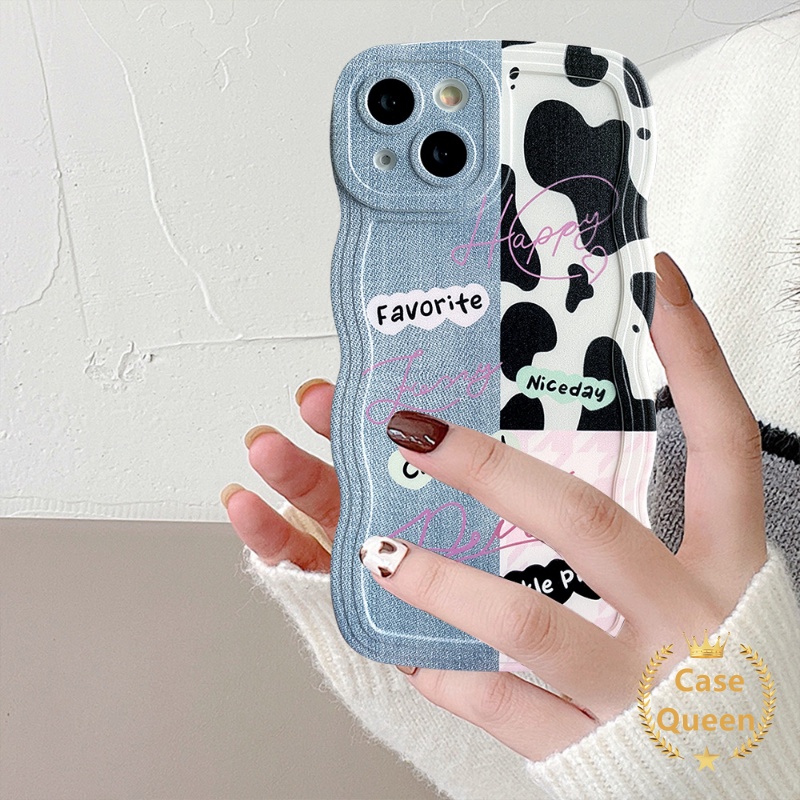 Denim Pola Splicing Leopard Motif Sapi Oppo A17 A17K A77 A57 A96 A5s A55 A76 A15 A12 A16 A54 A77s A53 A52 Reno 85f 7Z 6 A95 A16s A74 A3s A5 A9 A7 A16K A1k Wavy Edge Soft Cover