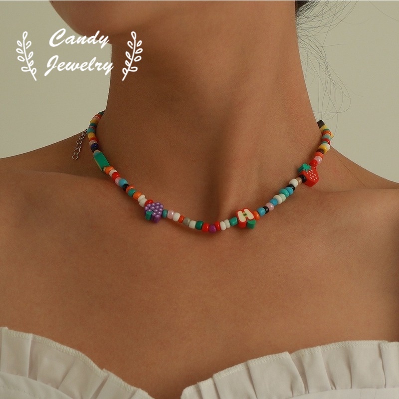 Kalung Manik Padi Buah Kalung Manik Semangka Buah Anggur Apel Kalung Gelang Set Perhiasan Permen