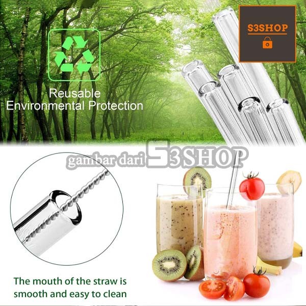 Sedotan Kaca 20cm Glass Straw Warna Lurus Bengkok Reusable Straw