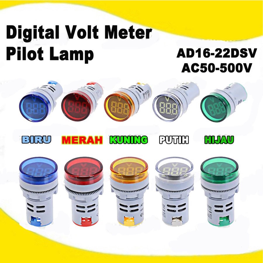 Pilot Lamp LED Dengan Indikator Volt AC 220V AD16-22DSV - lampu pilot