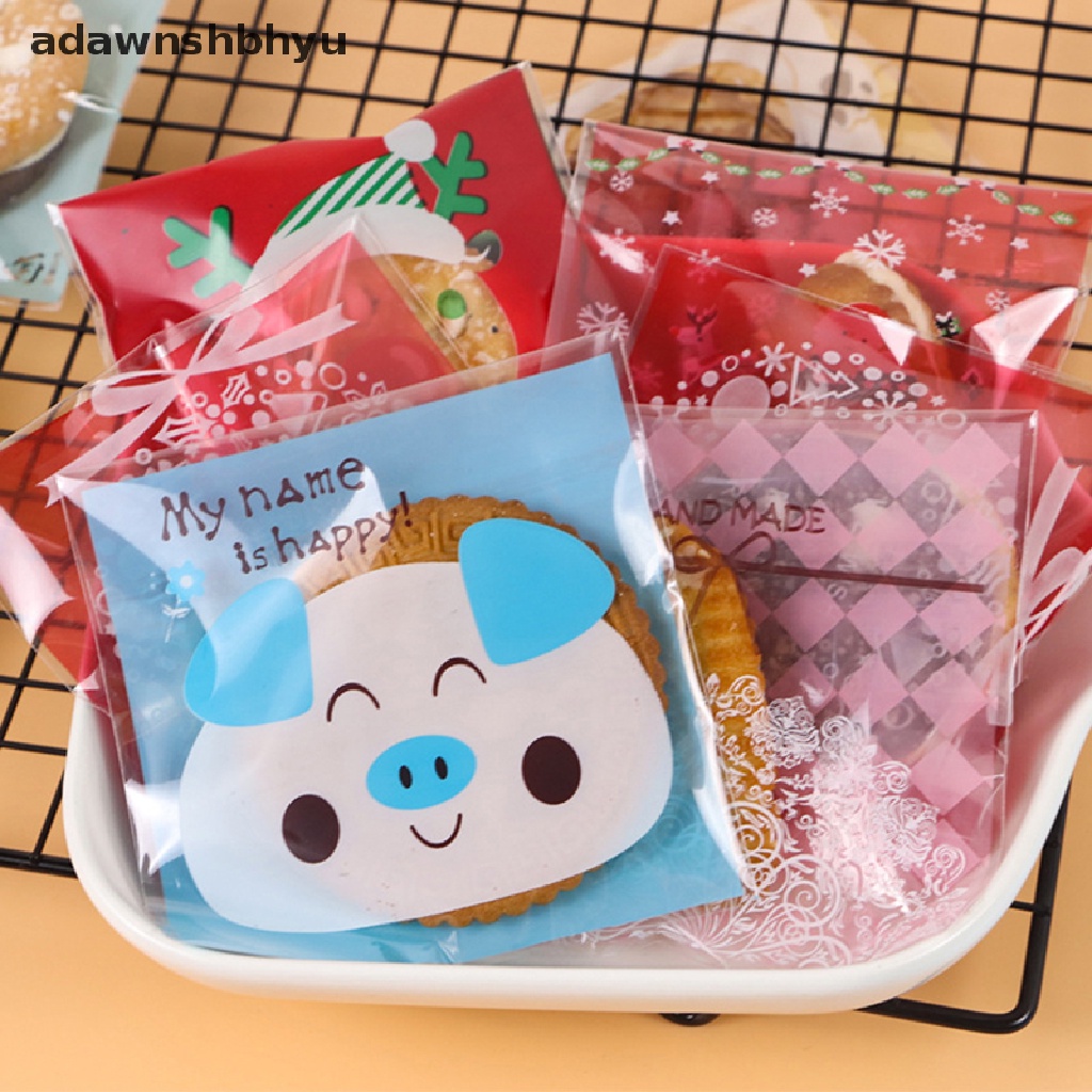 Adawnshbhyu 100pcs/pack Kartun Lucu Cookie Candy Self-Adhesive Bags Baking Bags ID