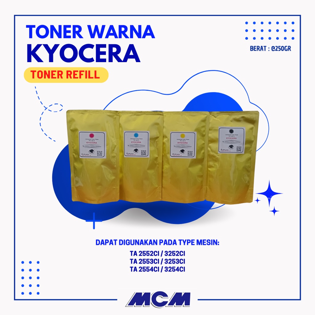 Toner Warna Mesin Fotocopy Kyocera Taskalfa 2552 2553 2554Ci Black Cyan Magenta Yellow 250 Gr