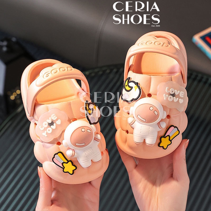 EVA Sandal Anak Import Karet EVA Spons Ringan Sol Anti Slip Motif ASTRONOT Moon Stars BALANCE