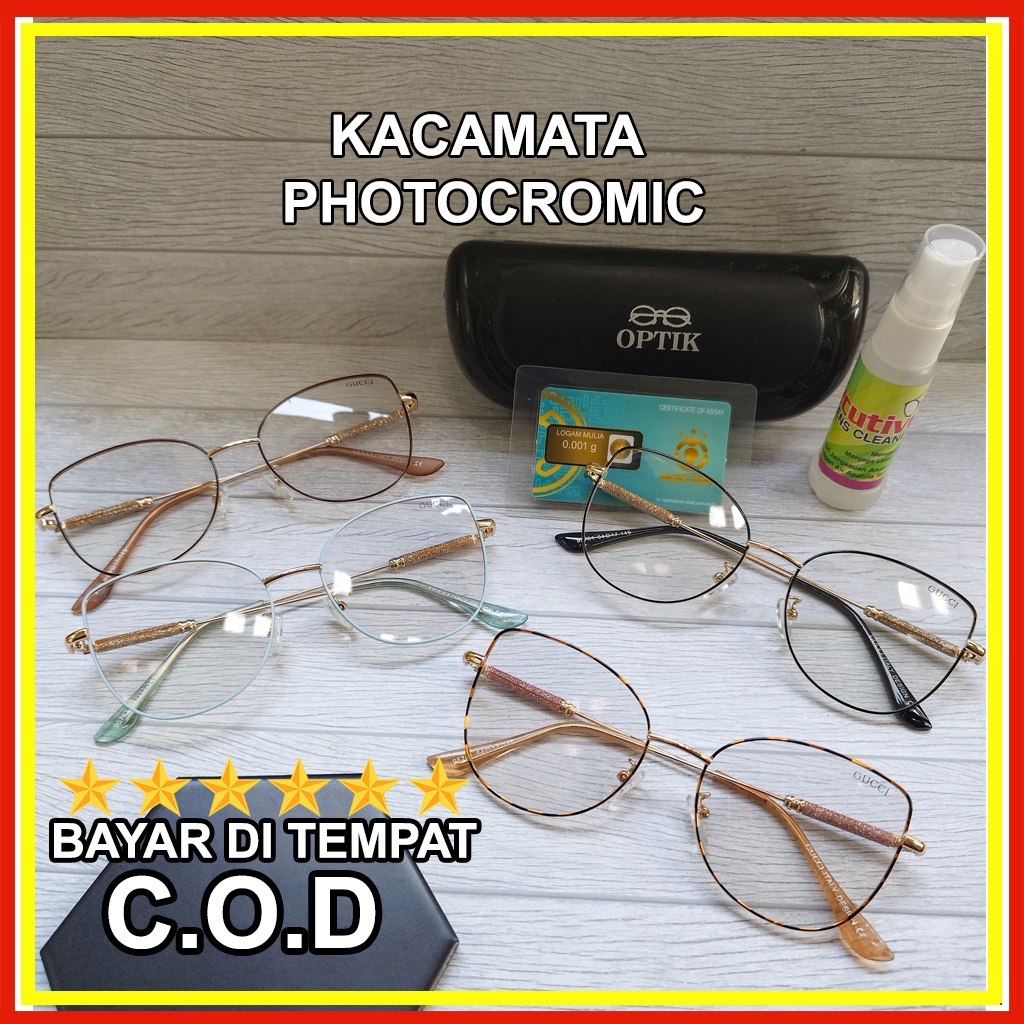 Kacamata Photocromic Wanita Lensa Normal Cat Eye Style Anti Sinar UV Bahan Super Premium Korea Retro Style