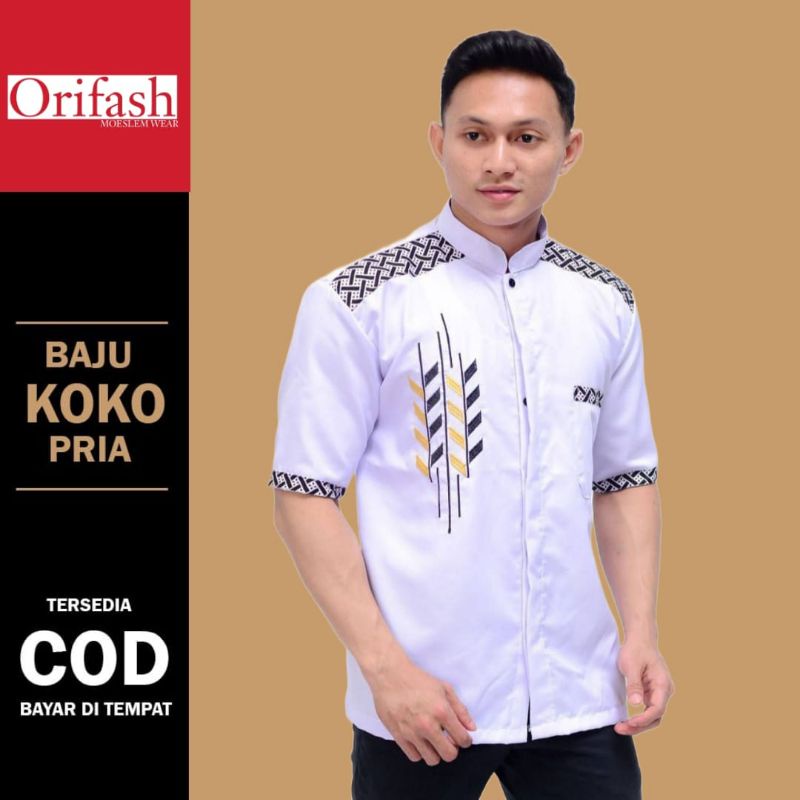 BAJU KOKO PRIA DEWASA LENGAN PENDEK MATERIAL KATUN HALUS MENYERAP KERINGAT KOKO MUSLIM