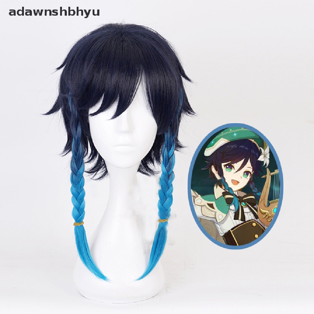 Adawnshbhyu Game Genshin Impact Venti Gradient Blue Cosplay Wig Braided Rambut Sintetis ID