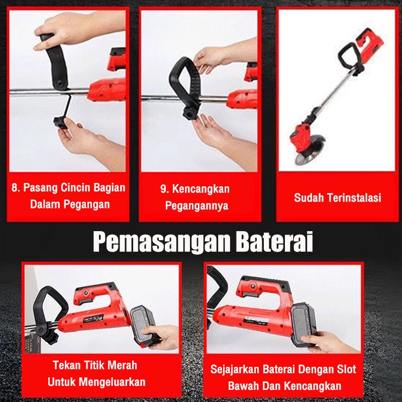 Mesin Potong Rumput Batrai 288V Mesin Pemotong Rumput Listrik Pemotong Rumput Elektrik Cordless Lawn Mower Electric Grass Trimmer With Li-ion Batteries