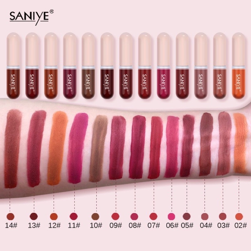 SANIYE Lipstik Matte Tahan Lama Waterproof Mini Kapsul Murah Lip Matte 12 Warna - Shape Liquid Lips Tik Lipstick Lips Tick Korean Korea Anti Tahan Air Original