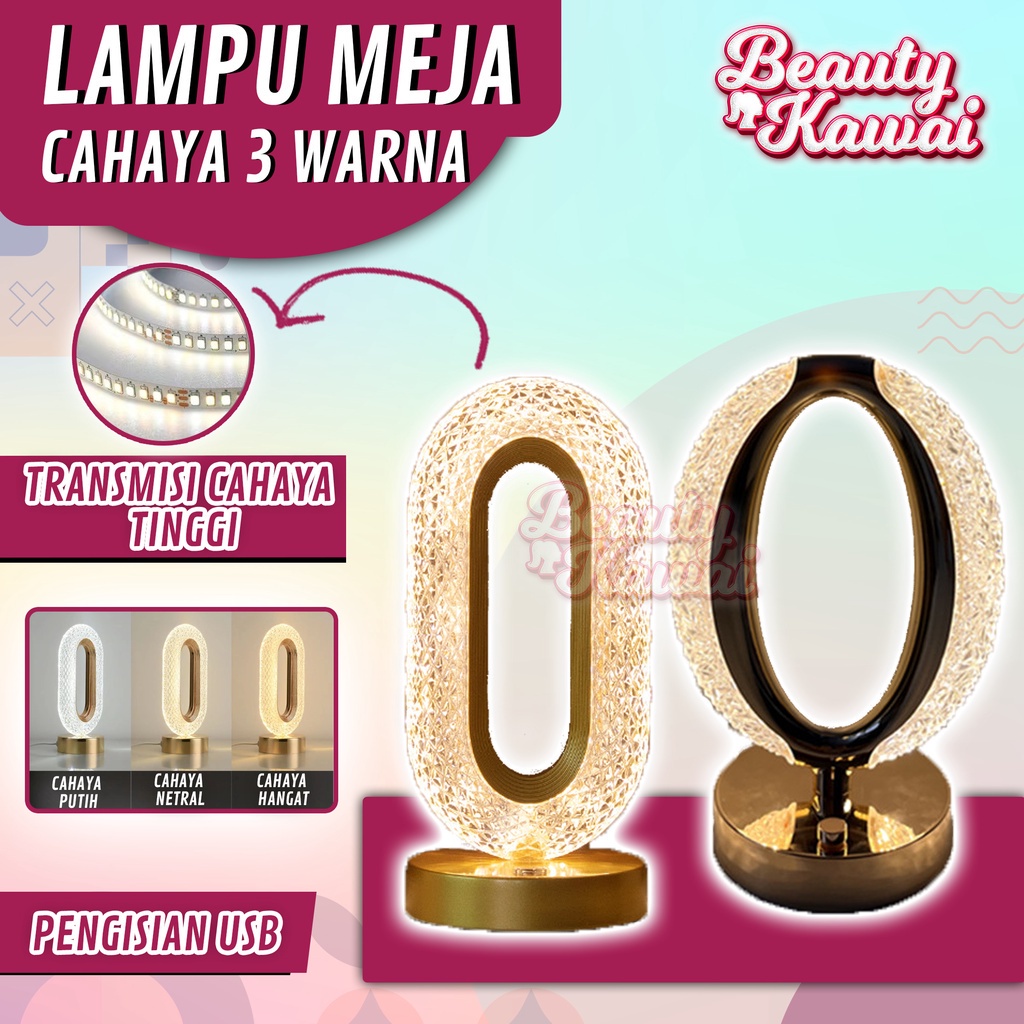 Lampu Meja Hias Aesthetic Acrylic Crystal LED Tidur Malam Cas USB Type-C