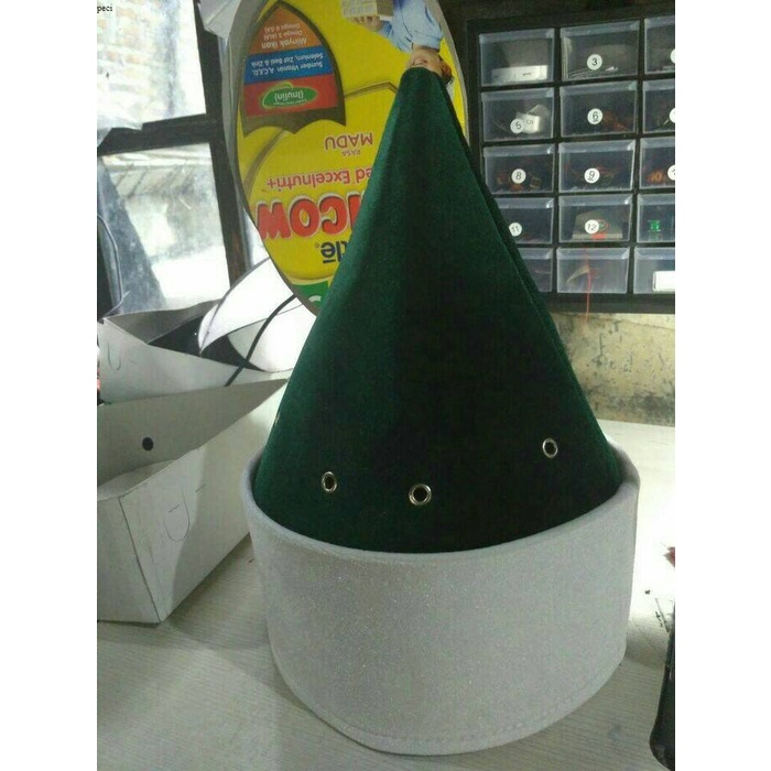 Peci Turki bludru 2 warna hijau+putih tinggi 18cm
