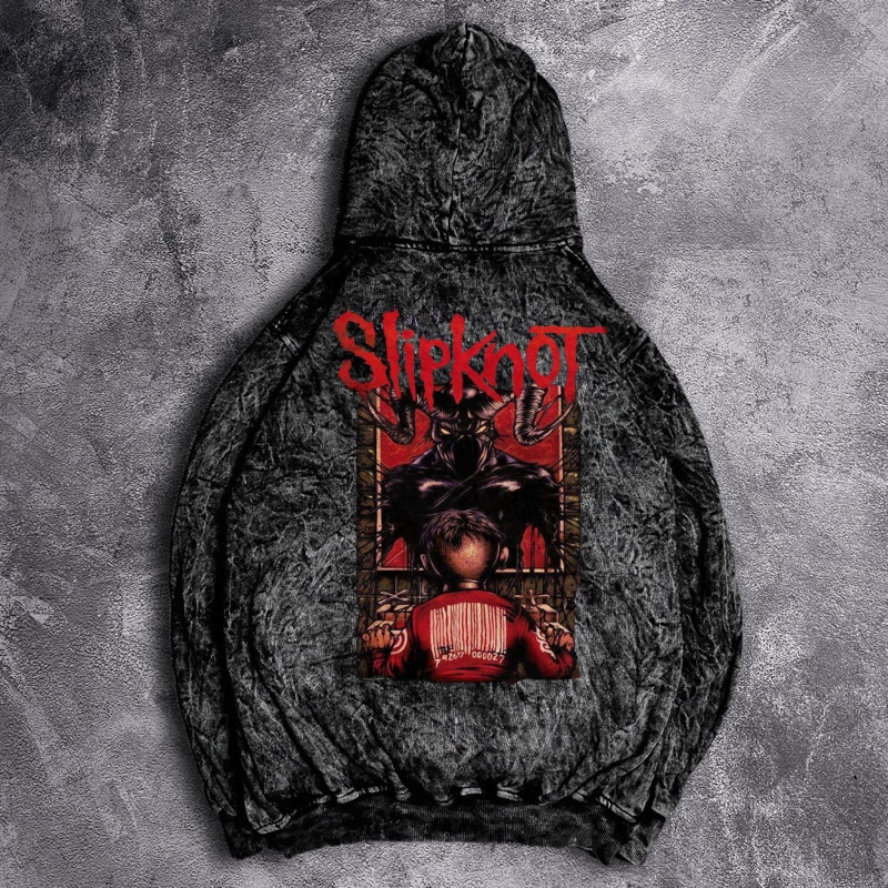 HOODIE SANDWASH PRIA MOTIF SLIPKNOT BARU HOODIE WASHED PRIA MOTIF DEPAN BELAKANG TERBARU