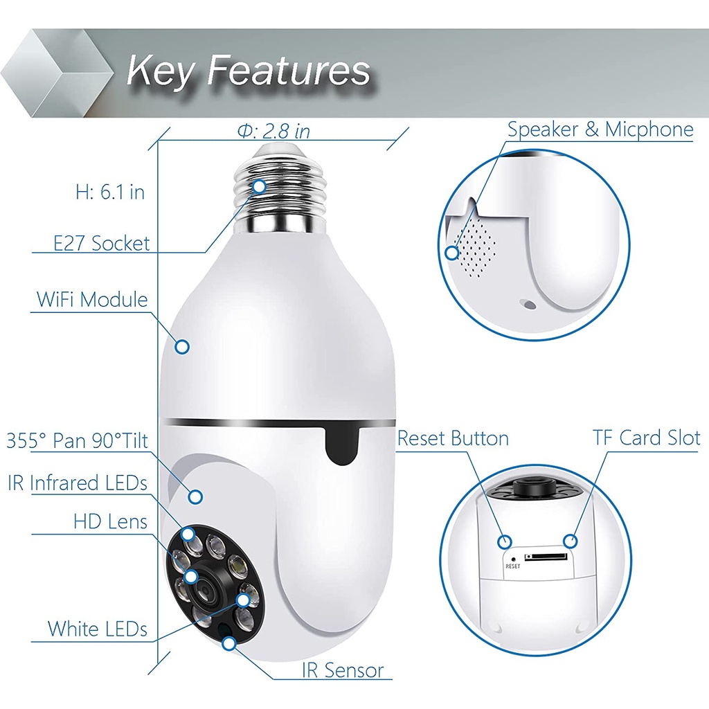 CCTV Lampu V380 Pro 3MP Kamera CCTV Wifi Lampu CCTV 360 Derajat Panoramic Smart CCTV Bohlam IP Camera CCTV Wireless