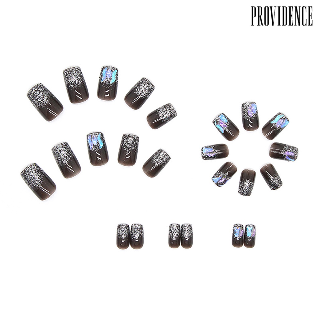 Providence 1set Kuku Palsu Pecah Berlian Imitasi Mudah Dihapus Mid Length Persegi Panjang DIY Nail Art Manis Penutup Penuh Tekan Tips Kuku Perlengkapan Manicure