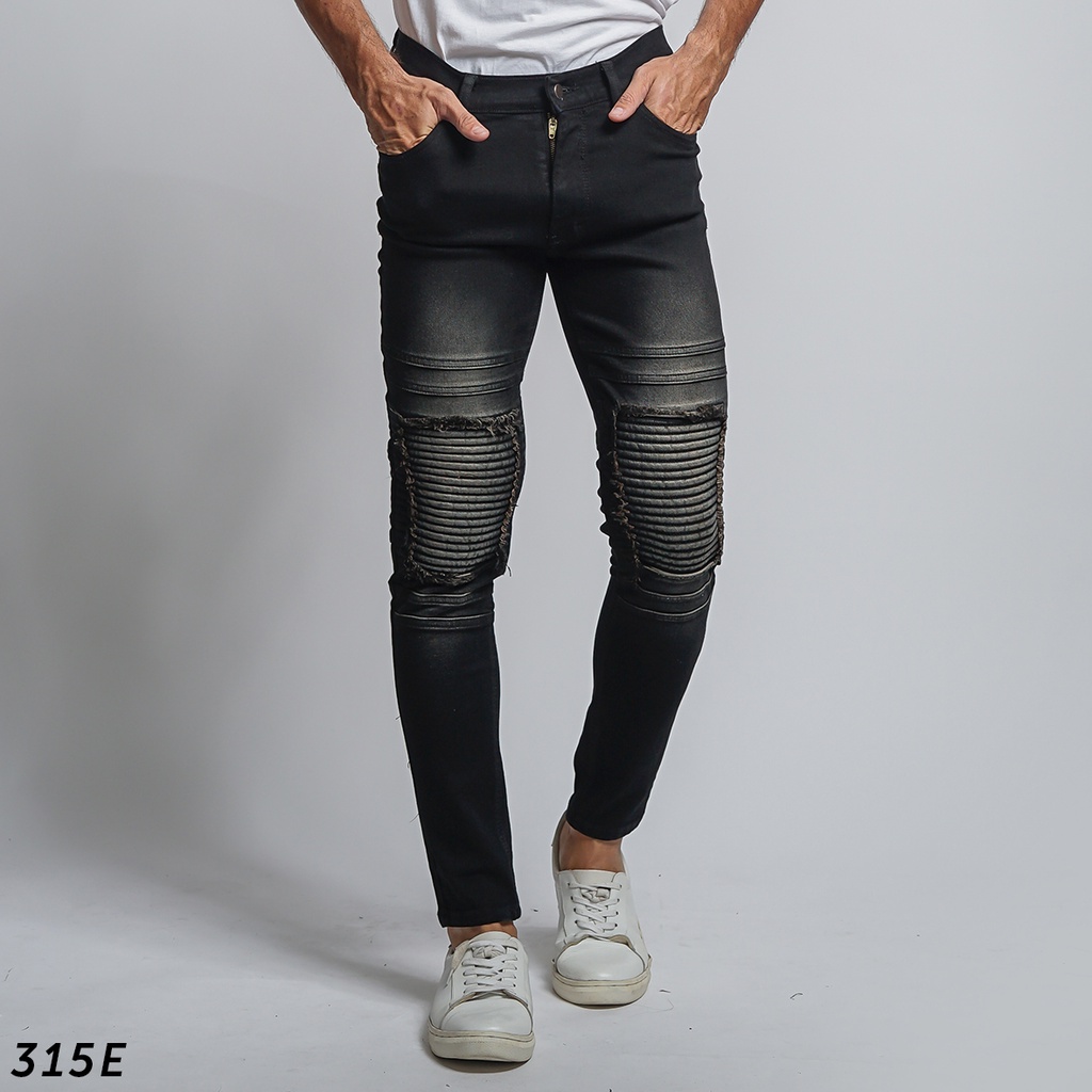 HSRM Celana Daffin Bikers Patch Skinny Jeans Pria Black Whisker 315 E