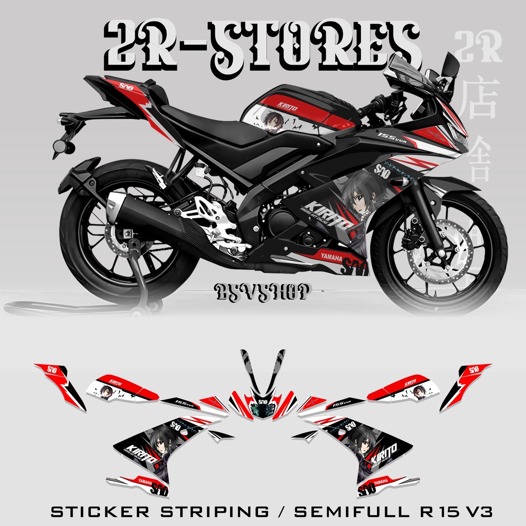 striping yamaha R15 V3 stiker R15 V3 stiker lis bodi motor anime kirito / stok decal R15 V3 stiker m