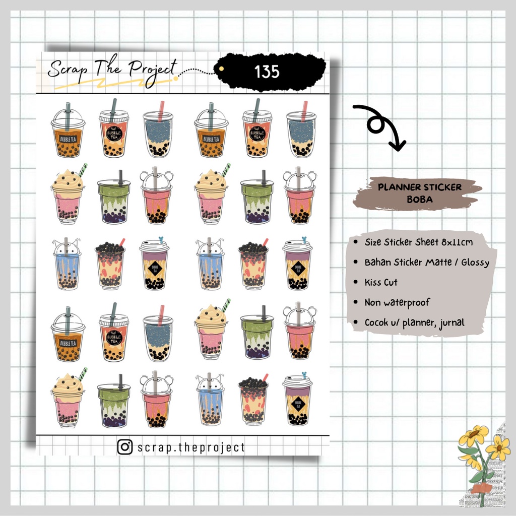 

STICKER PLANNER JOURNAL / STICKER BOBA DRINKS / STP - 135