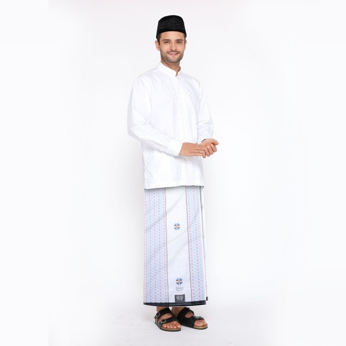 Sarung BHS Excellent Silver Motif Songket Crepe Oval Putih Biru