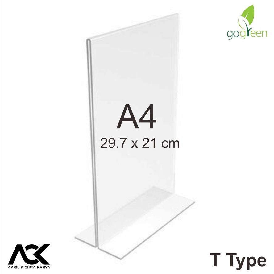 

TEMPAT BROSUR MEJA AKRILIK A4 T TYPE / ACRYLIC TENT CARD HOLDER A4 / A4 T TYPE 2 SISI TERLARISS...,,,,,