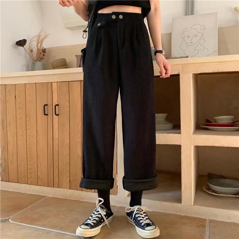 MOOGU ♡ Celana panjang longgar wanita pants korduroi Korea untuk