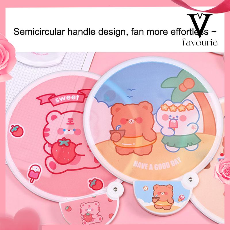 CODKartun Kipas Lipat Gadis Lucu Portabel Siswa Luar Ruangan Portabel Mini Kecil Kipas Bulat-FA
