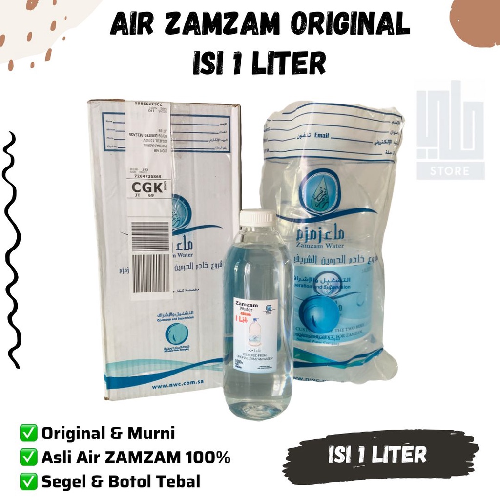 

AIR ZAMZAM 1 Liter ASLI ORIGINAL 100% Zam zam 1L zam-zam mineral water moya mai murni haji umroh