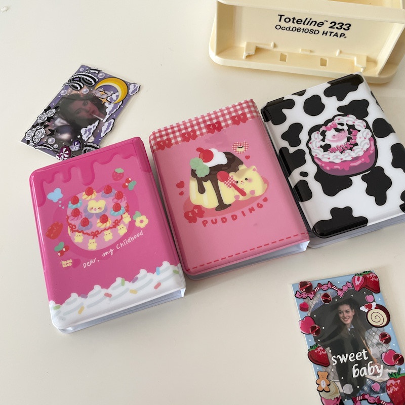 Mini Pink 3 Inch Heart Album dengan 20pcs Sleeves Bags Cute Cow Bear Storage Card Bag Postcards Collect Photo Album Organizer